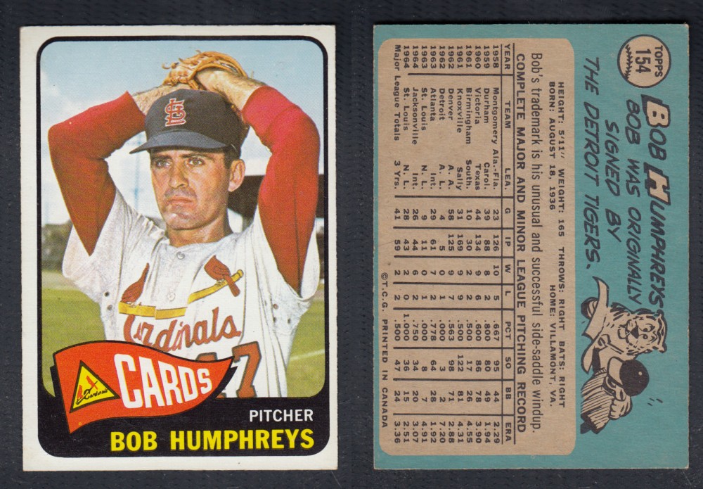 1965 O-PEE-CHEE BASEBALL CARD #154 B. HUMPHREYS photo 1965 O-PEE-CHEE BASEBALL CARD #154 B. HUMPHREYS photo