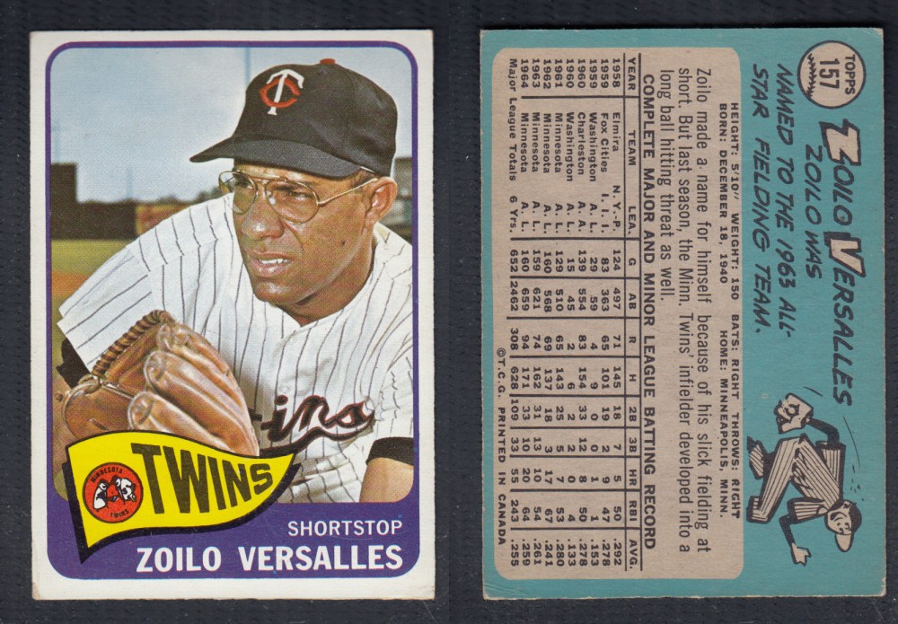 1965 O-PEE-CHEE BASEBALL CARD #157 Z. VERSALLES photo 1965 O-PEE-CHEE BASEBALL CARD #157 Z. VERSALLES photo
