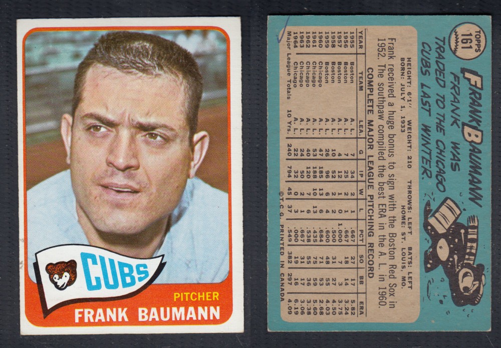 1965 O-PEE-CHEE BASEBALL CARD #161 F. BAUMANN photo 1965 O-PEE-CHEE BASEBALL CARD #161 F. BAUMANN photo