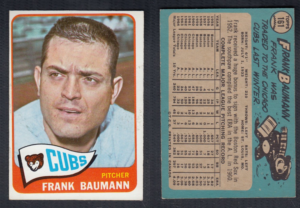 1965 O-PEE-CHEE BASEBALL CARD #161 F. BAUMANN photo 1965 O-PEE-CHEE BASEBALL CARD #161 F. BAUMANN photo