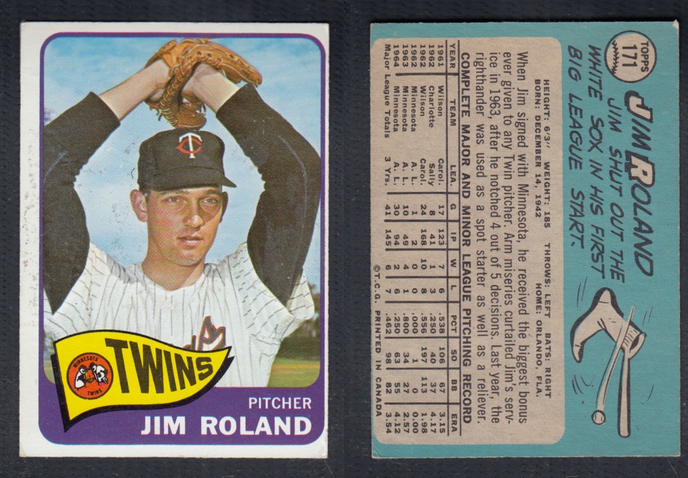 1965 O-PEE-CHEE BASEBALL CARD #171 J. ROLAND photo 1965 O-PEE-CHEE BASEBALL CARD #171 J. ROLAND photo