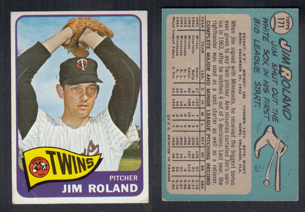1965 O-PEE-CHEE BASEBALL CARD #171 J. ROLAND photo 1965 O-PEE-CHEE BASEBALL CARD #171 J. ROLAND photo
