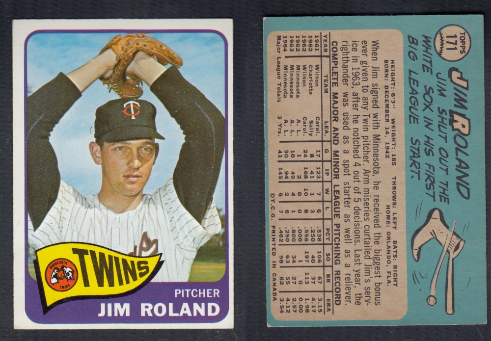 1965 O-PEE-CHEE BASEBALL CARD #171 J. ROLAND photo 1965 O-PEE-CHEE BASEBALL CARD #171 J. ROLAND photo