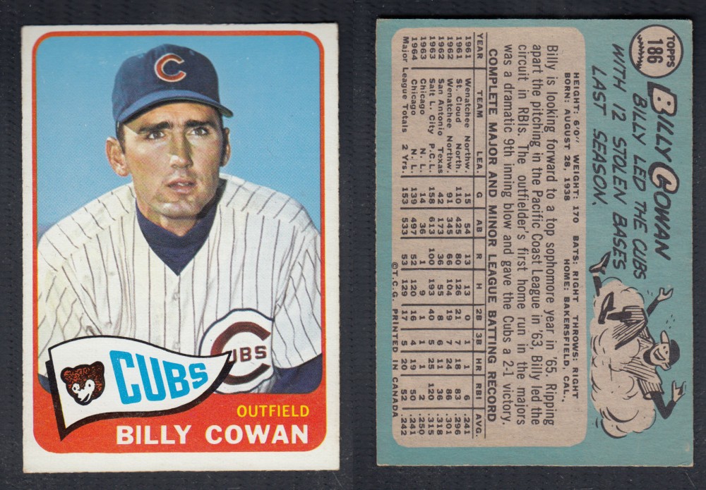 1965 O-PEE-CHEE BASEBALL CARD #186 B. COWAN photo 1965 O-PEE-CHEE BASEBALL CARD #186 B. COWAN photo