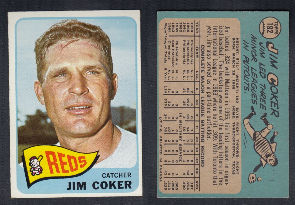 1965 O-PEE-CHEE BASEBALL CARD #192 J. COKER photo
