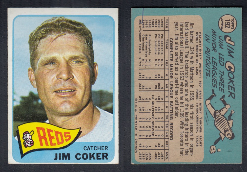1965 O-PEE-CHEE BASEBALL CARD #192 J. COKER photo 1965 O-PEE-CHEE BASEBALL CARD #192 J. COKER photo