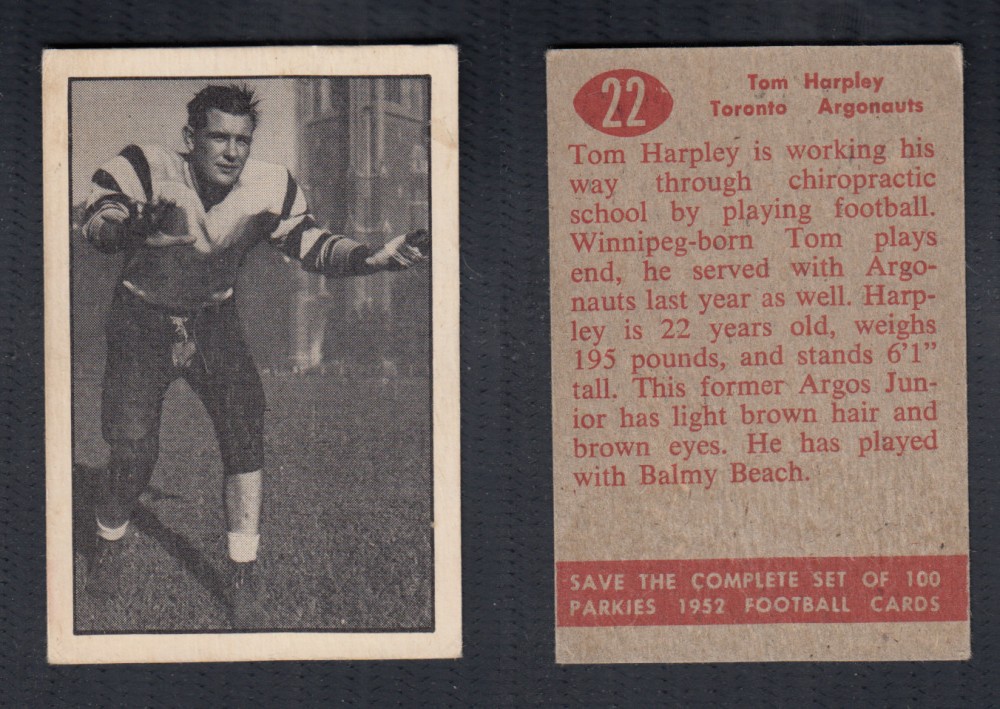 1952 CFL PARKHURST FOOTBALL CARD #22 T. HARPLEY photo
