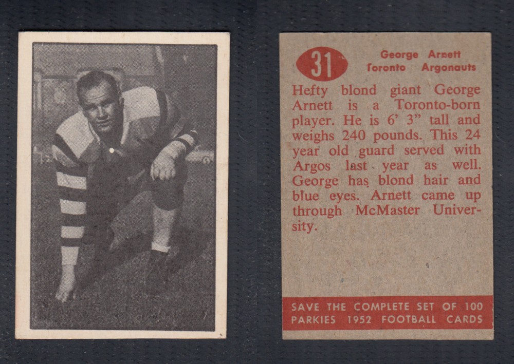 1952 CFL PARKHURST FOOTBALL CARD #31 G. ARNETT photo 1952 CFL PARKHURST FOOTBALL CARD #31 G. ARNETT photo
