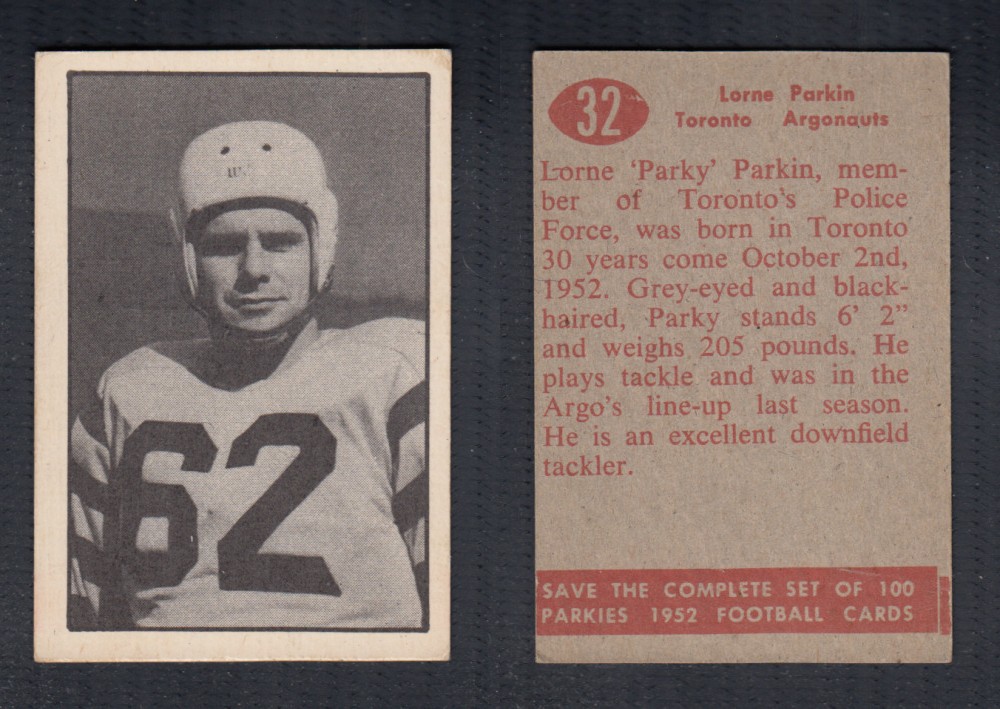 1952 CFL PARKHURST FOOTBALL CARD #32 L. PARKIN photo 1952 CFL PARKHURST FOOTBALL CARD #32 L. PARKIN photo