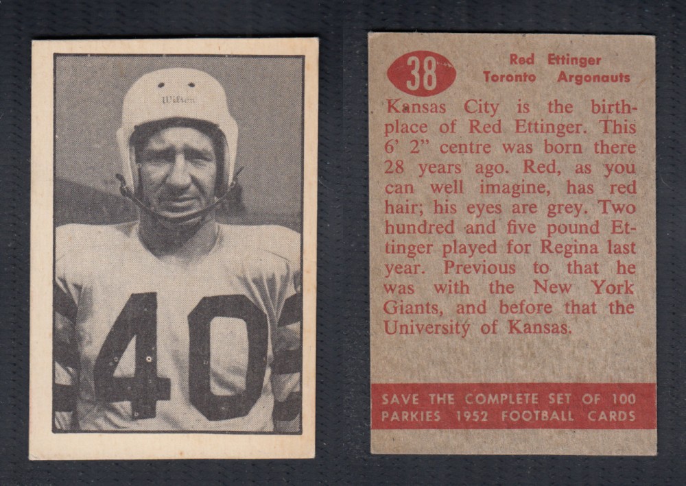 1952 CFL PARKHURST FOOTBALL CARD #38 R. ETTINGER photo 1952 CFL PARKHURST FOOTBALL CARD #38 R. ETTINGER photo