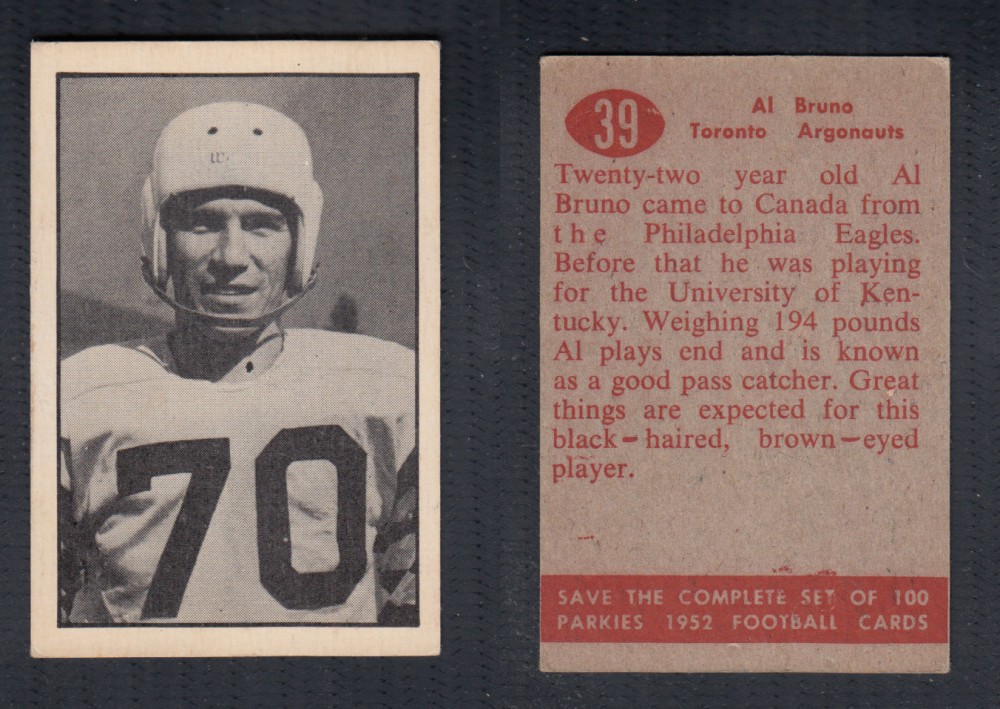 1952 CFL PARKHURST FOOTBALL CARD #39 A. BRUNO photo 1952 CFL PARKHURST FOOTBALL CARD #39 A. BRUNO photo