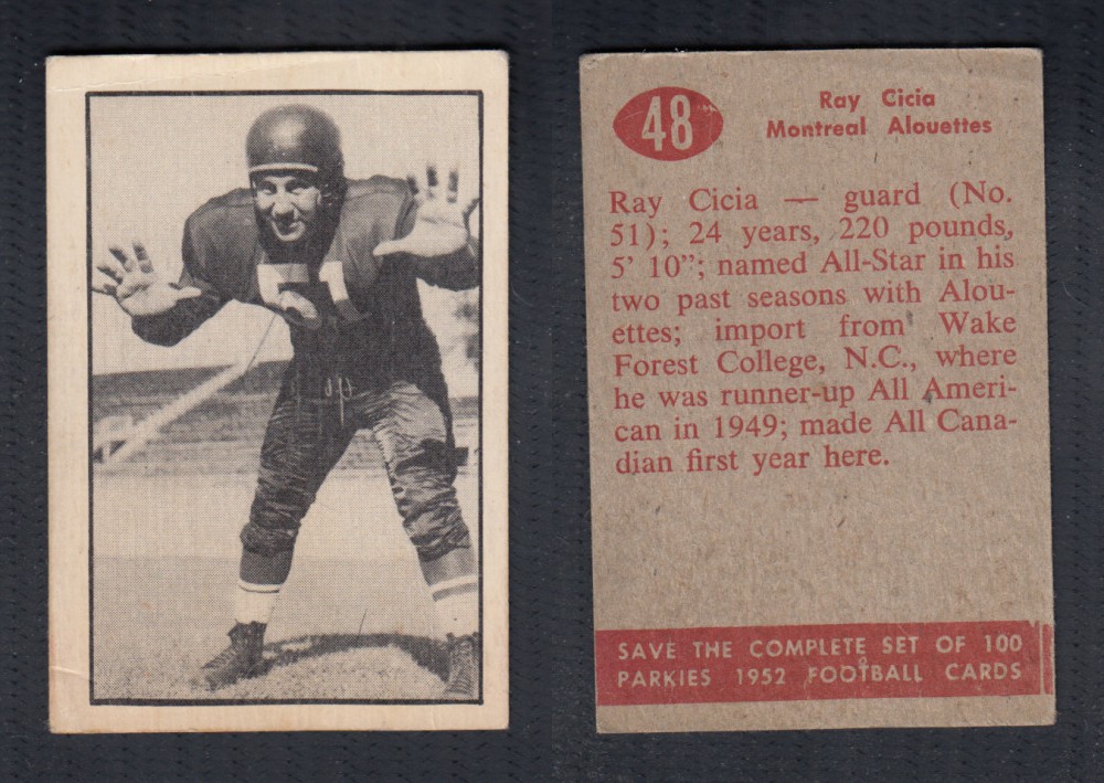 1952 CFL PARKHURST FOOTBALL CARD #48 R. CICIA photo 1952 CFL PARKHURST FOOTBALL CARD #48 R. CICIA photo