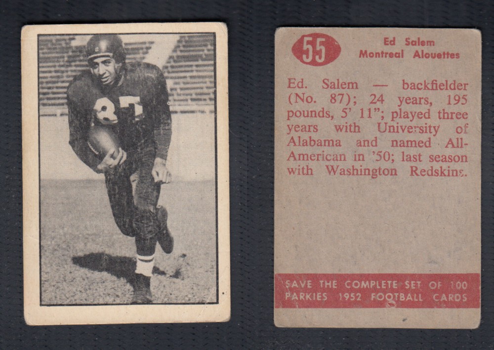 1952 CFL PARKHURST FOOTBALL CARD #55 E. SALEM photo 1952 CFL PARKHURST FOOTBALL CARD #55 E. SALEM photo
