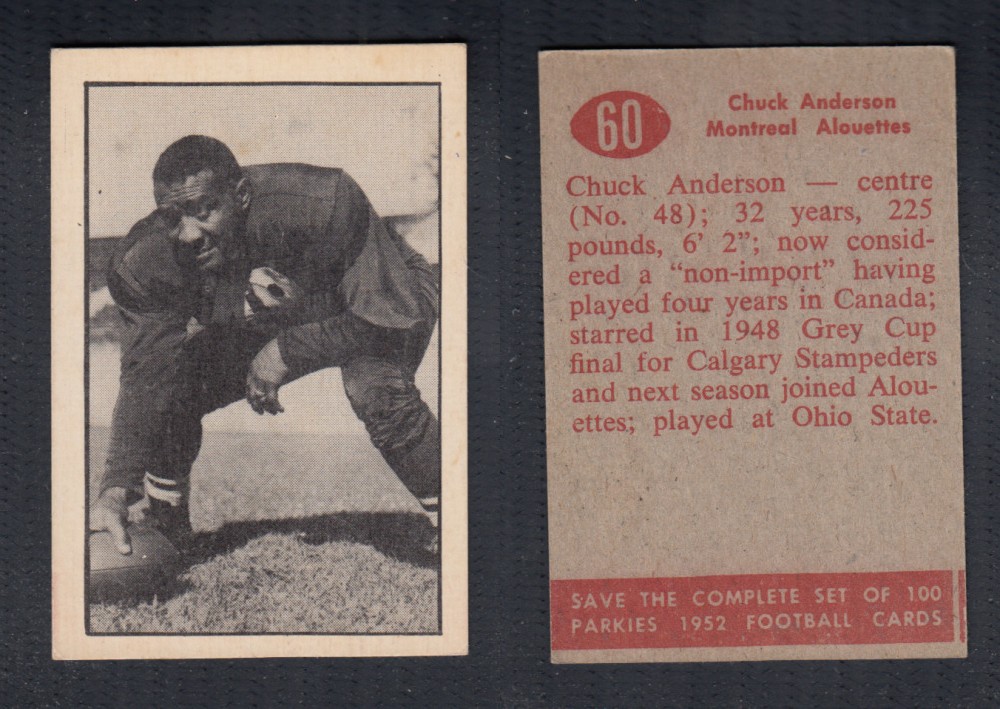 1952 CFL PARKHURST FOOTBALL CARD #60 C. ANDERSON photo 1952 CFL PARKHURST FOOTBALL CARD #60 C. ANDERSON photo