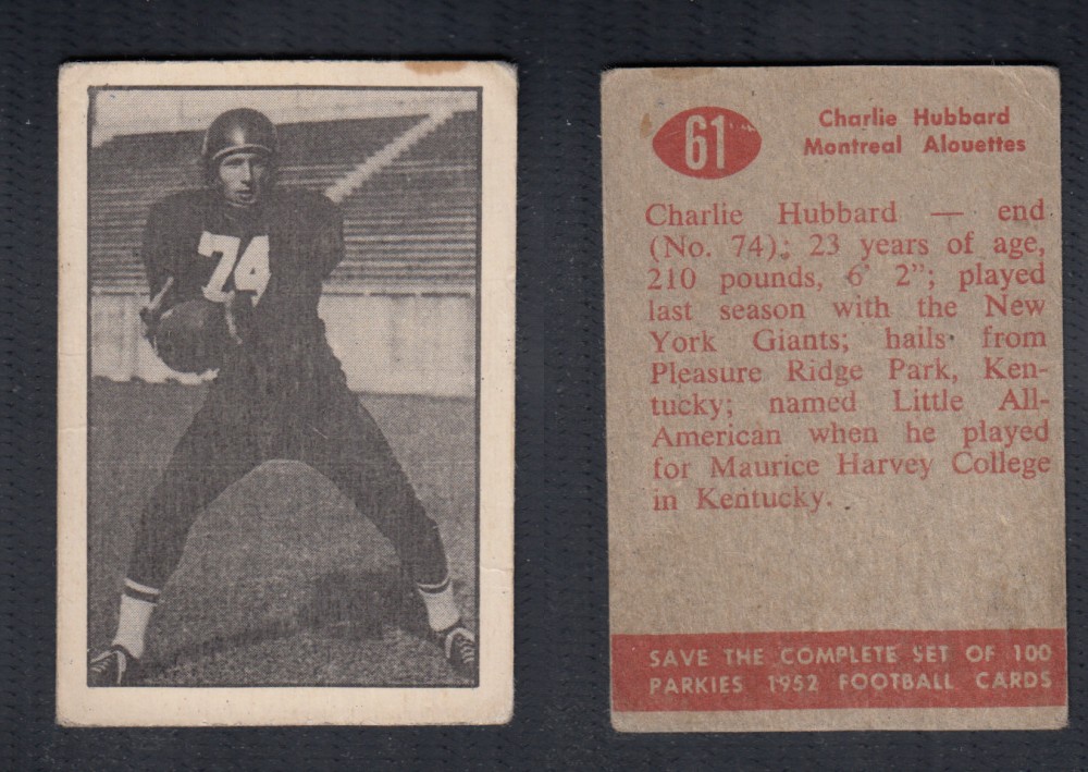1952 CFL PARKHURST FOOTBALL CARD #61 C. HUBBARD photo 1952 CFL PARKHURST FOOTBALL CARD #61 C. HUBBARD photo