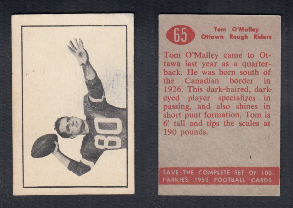 1952 CFL PARKHURST FOOTBALL CARD #65 T. O'MALLEY photo 1952 CFL PARKHURST FOOTBALL CARD #65 T. O'MALLEY photo
