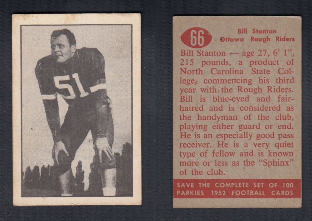 1952 CFL PARKHURST FOOTBALL CARD #66 B. STANTON photo 1952 CFL PARKHURST FOOTBALL CARD #66 B. STANTON photo