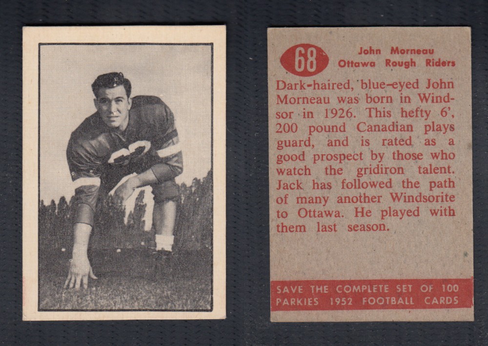 1952 CFL PARKHURST FOOTBALL CARD #68 J. MORNEAU photo 1952 CFL PARKHURST FOOTBALL CARD #68 J. MORNEAU photo