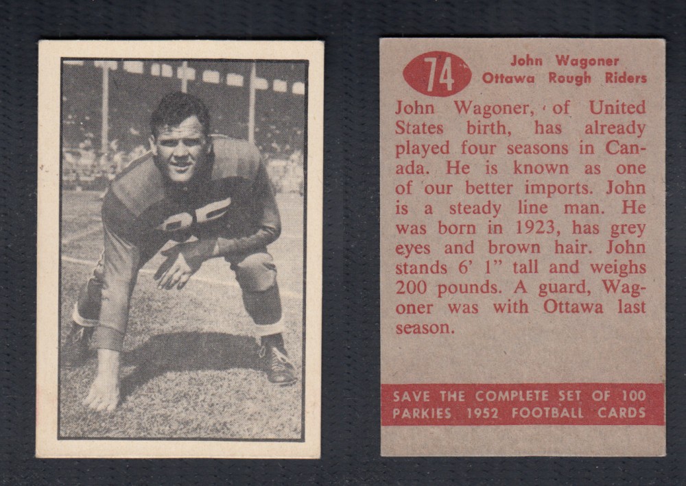 1952 CFL PARKHURST FOOTBALL CARD #74 J. WAGNER photo 1952 CFL PARKHURST FOOTBALL CARD #74 J. WAGNER photo