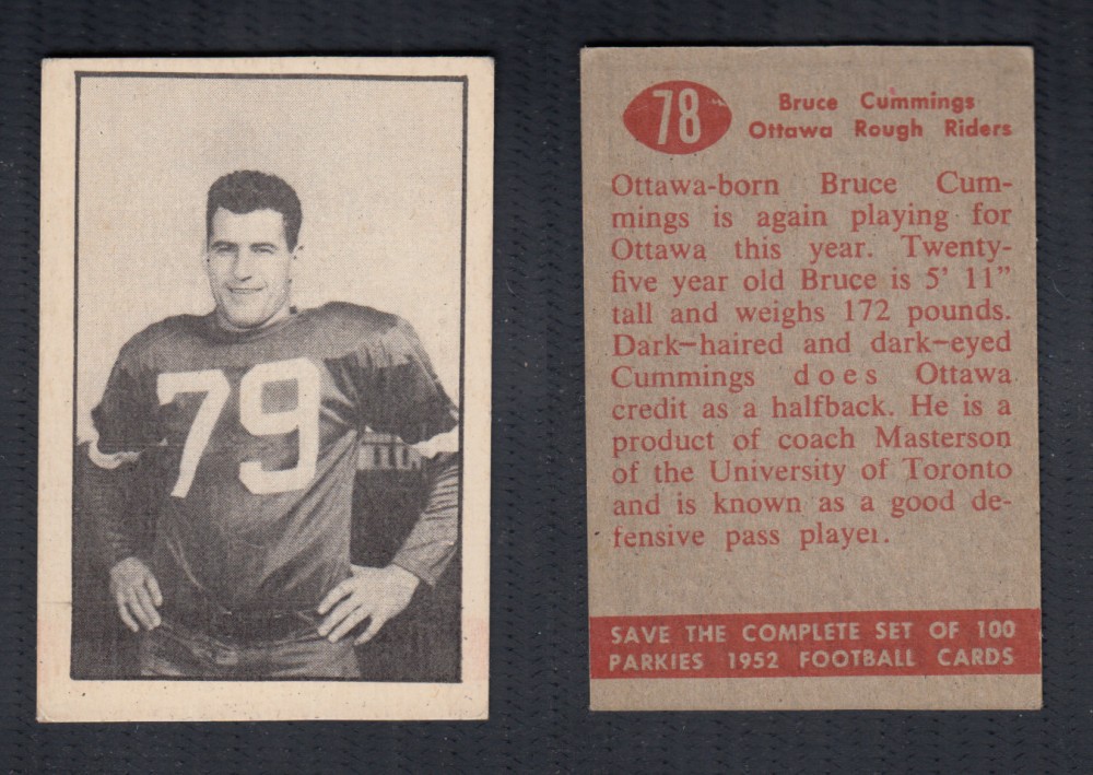 1952 CFL PARKHURST FOOTBALL CARD #78 B. CUMMINGS photo
