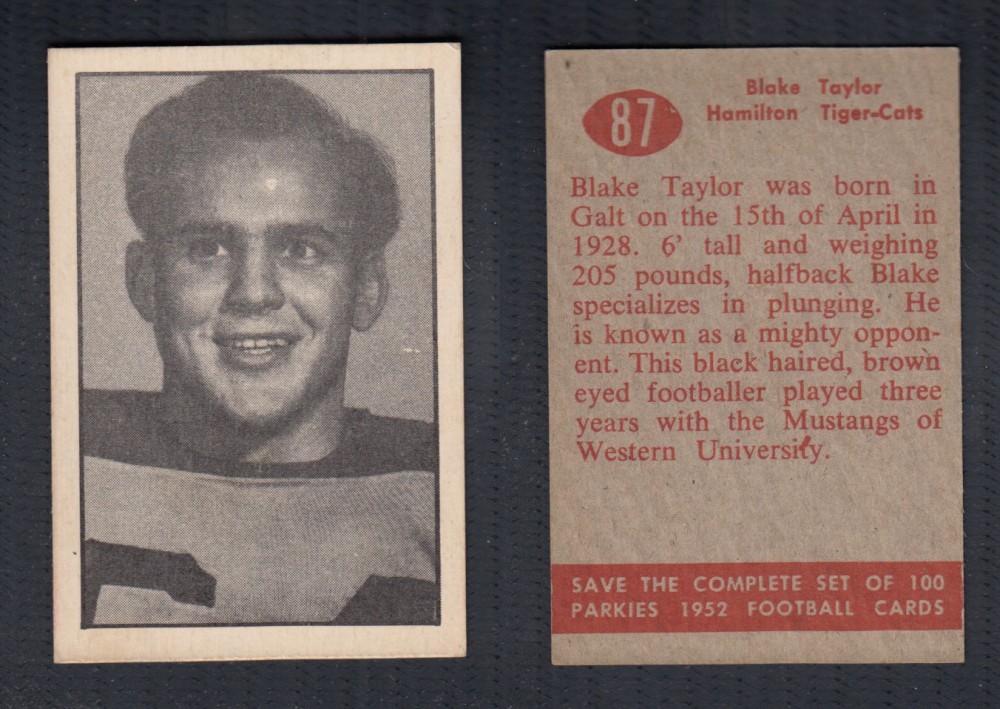 1952 CFL PARKHURST FOOTBALL CARD #87 B. TAYLOR photo 1952 CFL PARKHURST FOOTBALL CARD #87 B. TAYLOR photo