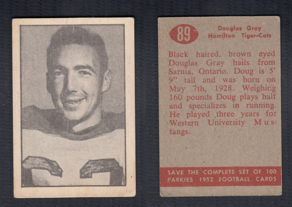 1952 CFL PARKHURST FOOTBALL CARD #89 D. GRAY photo 1952 CFL PARKHURST FOOTBALL CARD #89 D. GRAY photo