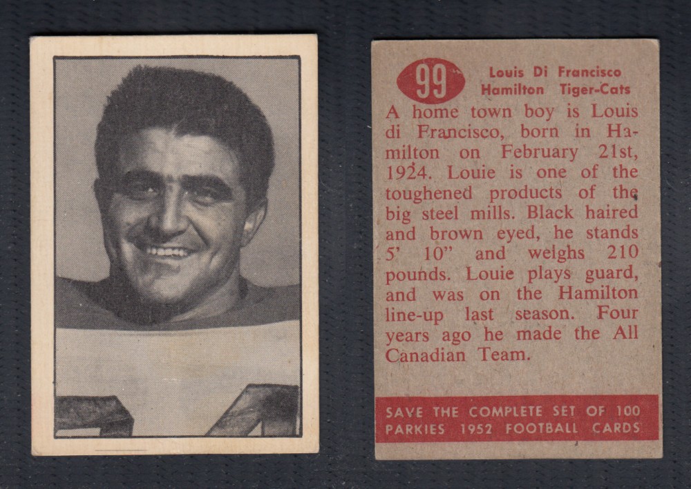 1952 CFL PARKHURST FOOTBALL CARD #99 L. DI FRANCISCO photo 1952 CFL PARKHURST FOOTBALL CARD #99 L. DI FRANCISCO photo