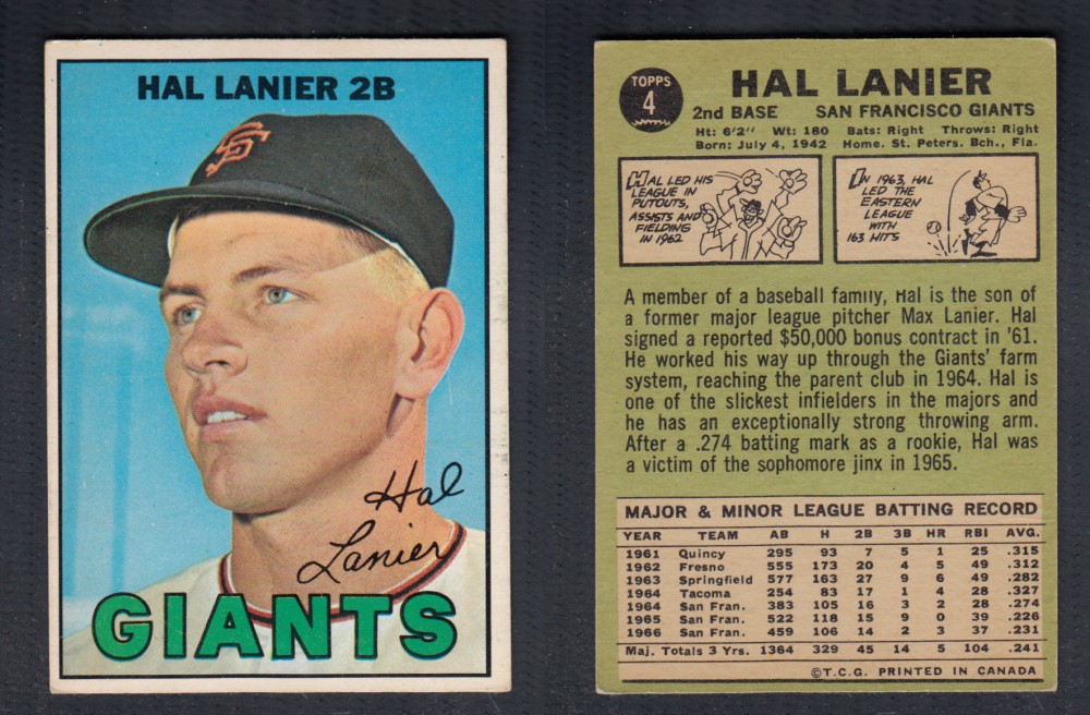 1967 O-PEE-CHEE BASEBALL CARD #4 H. LANIER photo 1967 O-PEE-CHEE BASEBALL CARD #4 H. LANIER photo