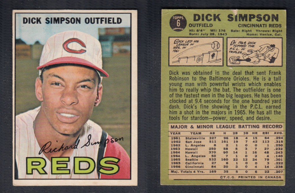 1967 O-PEE-CHEE BASEBALL CARD #6 D. SIMPSON photo 1967 O-PEE-CHEE BASEBALL CARD #6 D. SIMPSON photo
