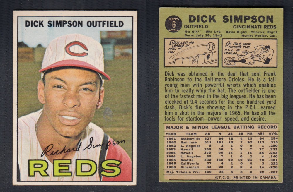 1967 O-PEE-CHEE BASEBALL CARD #6 D. SIMPSON photo 1967 O-PEE-CHEE BASEBALL CARD #6 D. SIMPSON photo