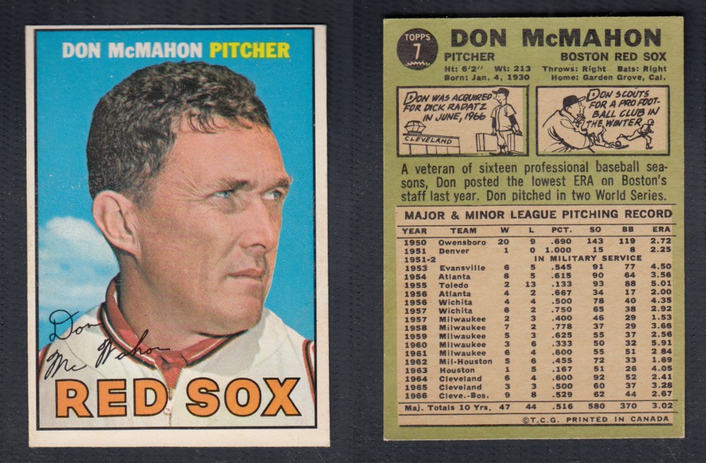 1967 O-PEE-CHEE BASEBALL CARD #7 D. MCMAHON photo 1967 O-PEE-CHEE BASEBALL CARD #7 D. MCMAHON photo