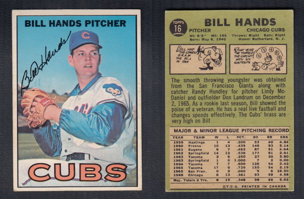 1967 O-PEE-CHEE BASEBALL CARD #16 B. HANDS photo 1967 O-PEE-CHEE BASEBALL CARD #16 B. HANDS photo