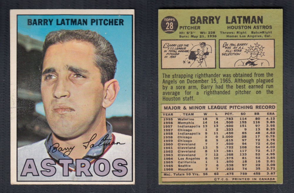 1967 O-PEE-CHEE BASEBALL CARD #28 B. LATMAN photo 1967 O-PEE-CHEE BASEBALL CARD #28 B. LATMAN photo