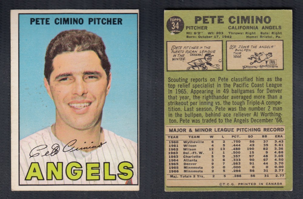 1967 O-PEE-CHEE BASEBALL CARD #34 P. CIMINO photo 1967 O-PEE-CHEE BASEBALL CARD #34 P. CIMINO photo