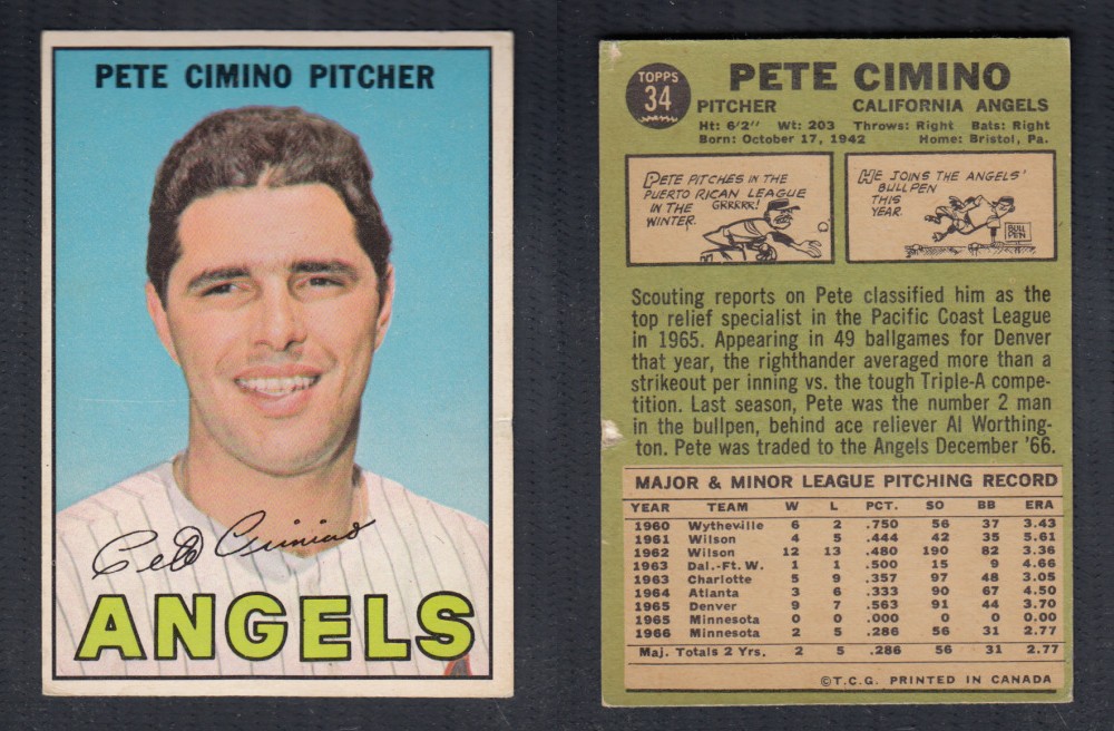 1967 O-PEE-CHEE BASEBALL CARD #34 P. CIMINO photo 1967 O-PEE-CHEE BASEBALL CARD #34 P. CIMINO photo
