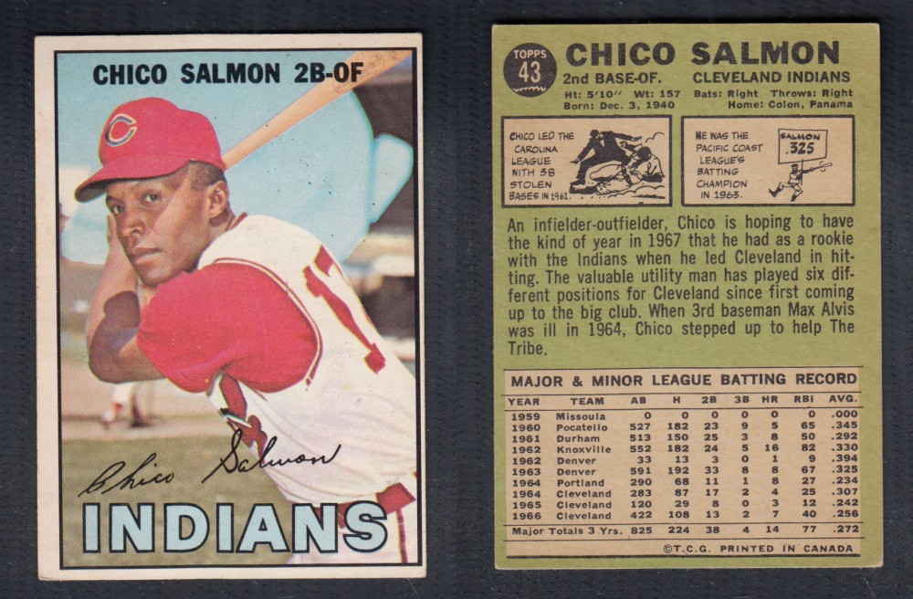 1967 O-PEE-CHEE BASEBALL CARD #43 C. SALMON photo