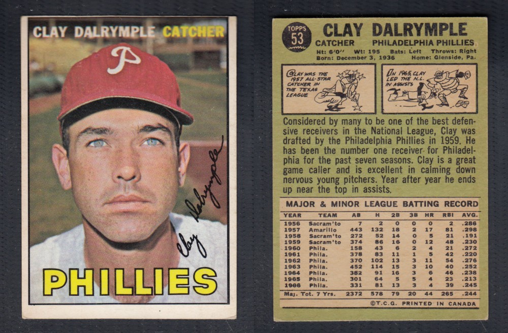 1967 O-PEE-CHEE BASEBALL CARD #53 C. DALRYMPLE photo