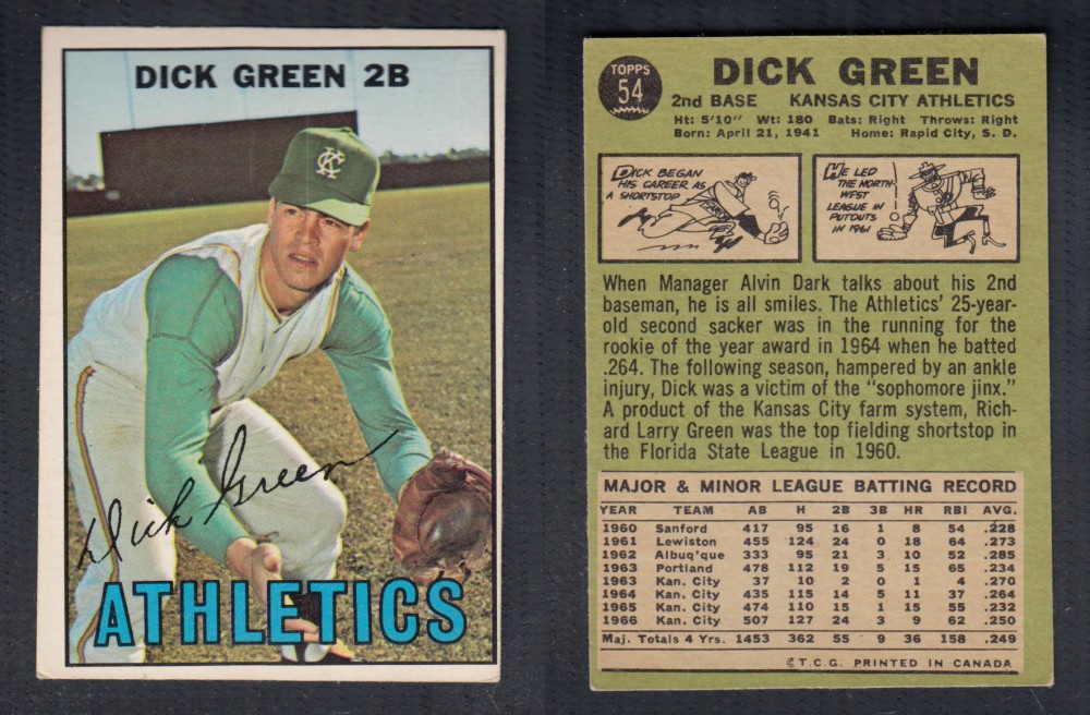 1967 O-PEE-CHEE BASEBALL CARD #54 D. GREEN photo 1967 O-PEE-CHEE BASEBALL CARD #54 D. GREEN photo
