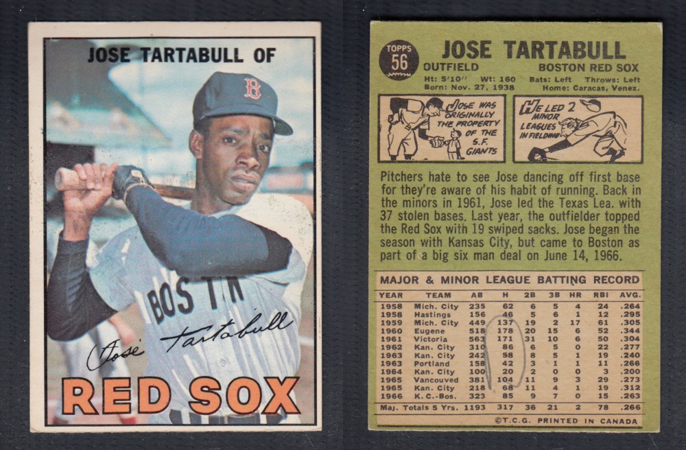 1967 O-PEE-CHEE BASEBALL CARD #56 J. TARTABULL photo
