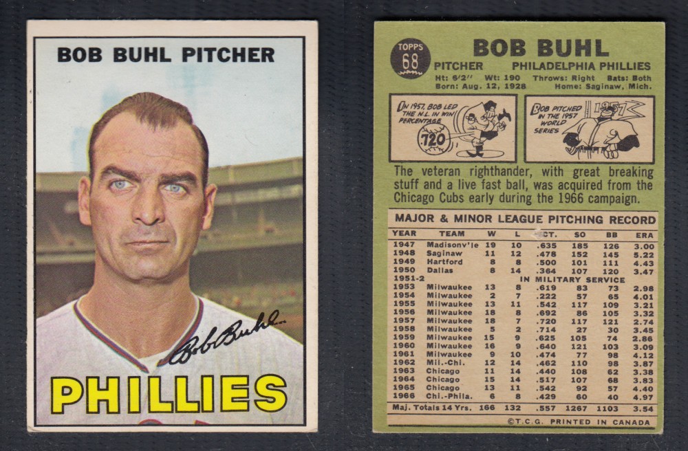 1967 O-PEE-CHEE BASEBALL CARD #68 B. BUHL photo 1967 O-PEE-CHEE BASEBALL CARD #68 B. BUHL photo