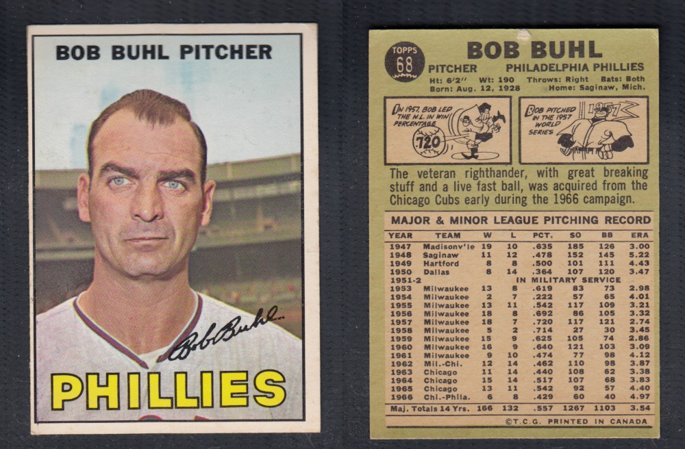 1967 O-PEE-CHEE BASEBALL CARD #68 B. BUHL photo 1967 O-PEE-CHEE BASEBALL CARD #68 B. BUHL photo
