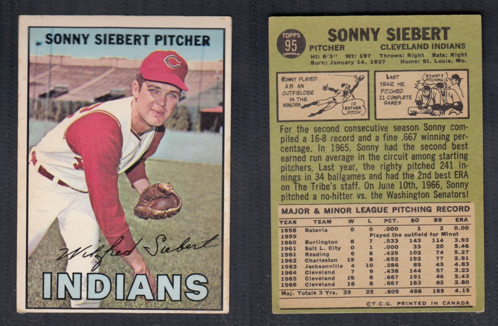 1967 O-PEE-CHEE BASEBALL CARD #95 S. SIEBERT photo