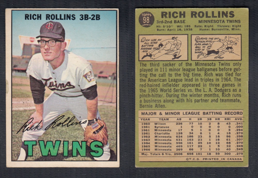 1967 O-PEE-CHEE BASEBALL CARD #98 R. ROLLINS photo 1967 O-PEE-CHEE BASEBALL CARD #98 R. ROLLINS photo