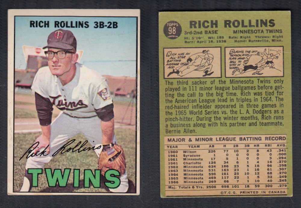 1967 O-PEE-CHEE BASEBALL CARD #98 R. ROLLINS photo 1967 O-PEE-CHEE BASEBALL CARD #98 R. ROLLINS photo