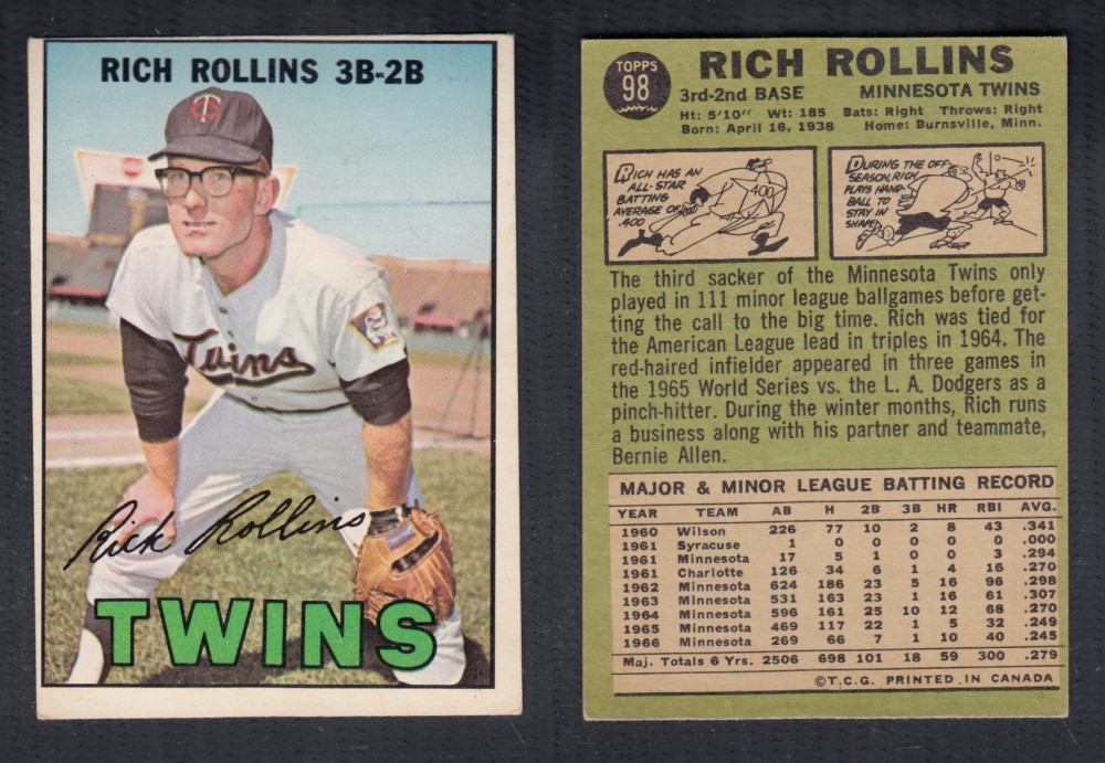 1967 O-PEE-CHEE BASEBALL CARD #98 R. ROLLINS photo