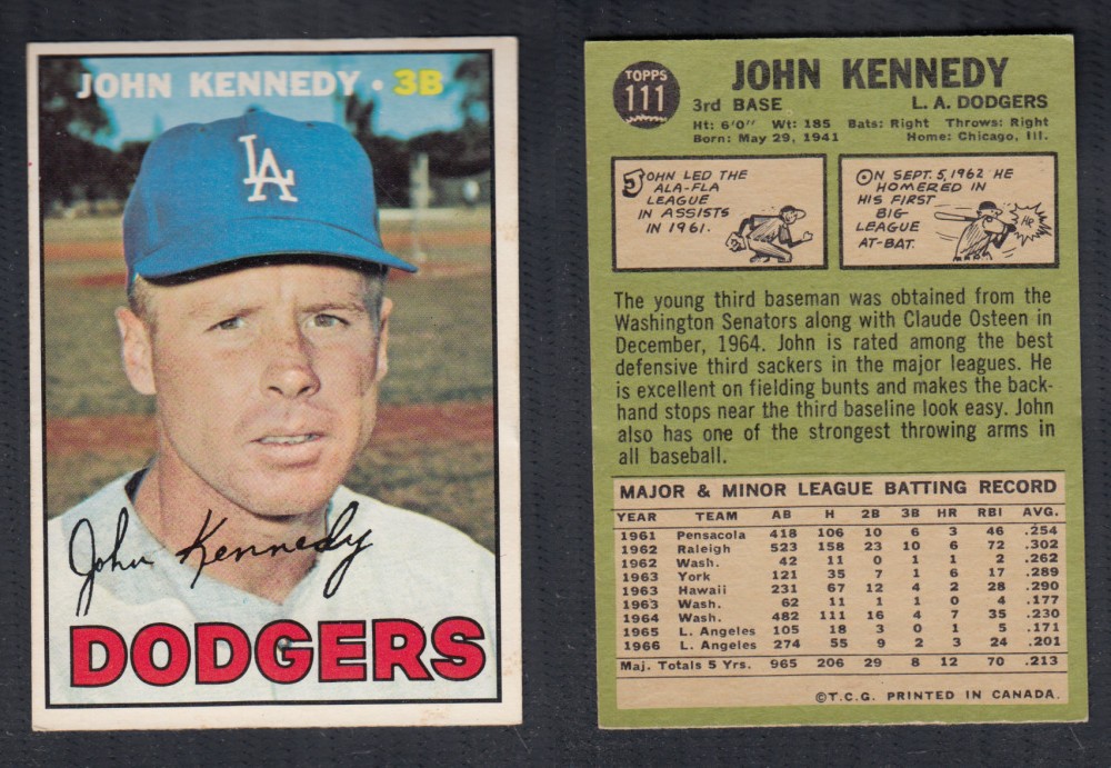 1967 O-PEE-CHEE BASEBALL CARD #111 J. KENNEDY photo