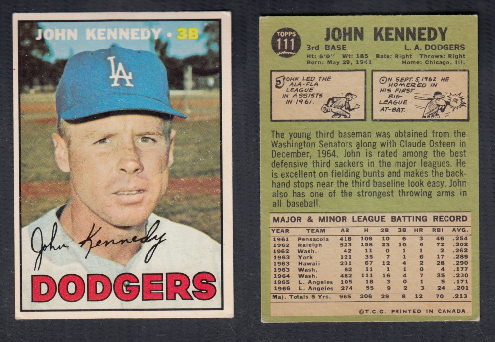 1967 O-PEE-CHEE BASEBALL CARD #111 J. KENNEDY photo