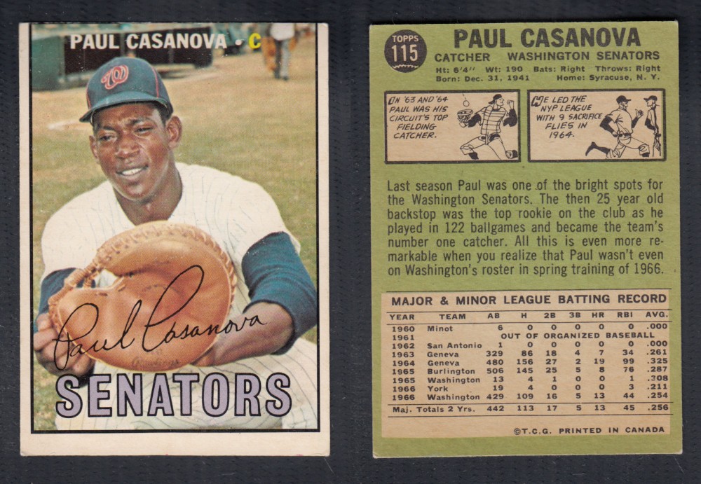 1967 O-PEE-CHEE BASEBALL CARD #115 P. CASANOVA photo 1967 O-PEE-CHEE BASEBALL CARD #115 P. CASANOVA photo