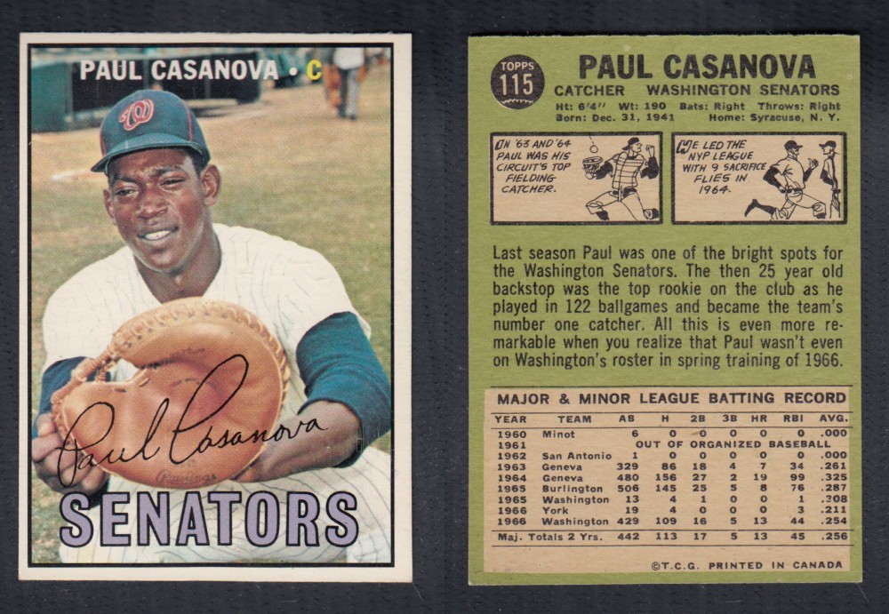 1967 O-PEE-CHEE BASEBALL CARD #115 P. CASANOVA photo 1967 O-PEE-CHEE BASEBALL CARD #115 P. CASANOVA photo