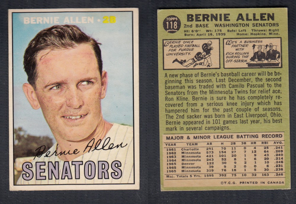 1967 O-PEE-CHEE BASEBALL CARD #118 B. ALLEN photo 1967 O-PEE-CHEE BASEBALL CARD #118 B. ALLEN photo